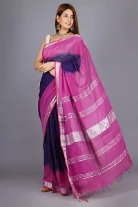 Linen Blend Tie & Dye Multicolor Saree with Blouse Pcs (Blue_Purple, Linen)-thumb2