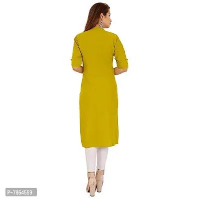 Golden Buta Women's Cotton Golden Button Straight Kurti(M201,L,Mehandi)-thumb4