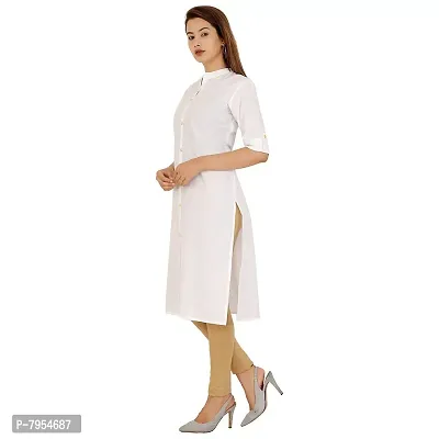 Golden Buta Women's Cotton Golden Button Straight Kurti(M214,L,White)-thumb2