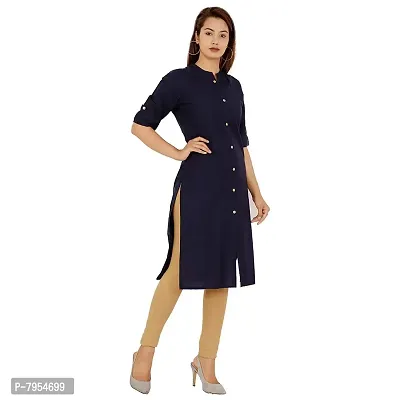 Golden Buta Women's Cotton Golden Button Straight Kurti(M211,XL,NAVYBLUE)-thumb2