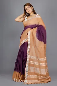 Linen Blend Tie & Dye Multicolor Saree with Blouse Pcs (Purple_Beige, Linen)-thumb1