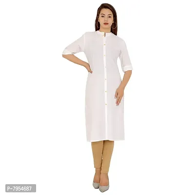 Golden Buta Women's Cotton Golden Button Straight Kurti(M214,L,White)