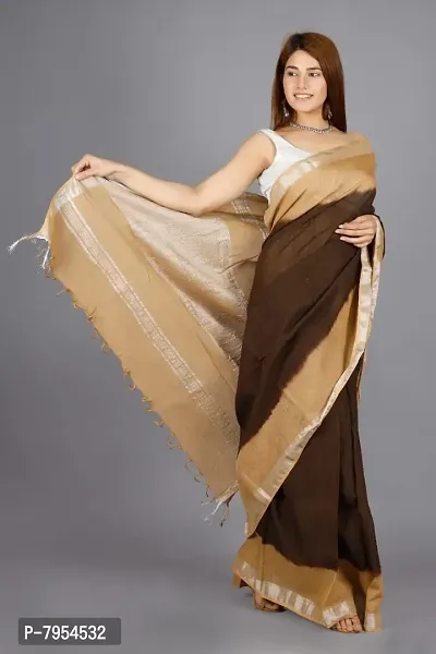 Linen Blend Tie & Dye Multicolor Saree with Blouse Pcs (Brown_Beige, Linen)-thumb3