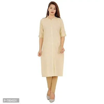 Golden Buta Women's Cotton Golden Button Straight Kurti(M205,XL,Beige)-thumb0