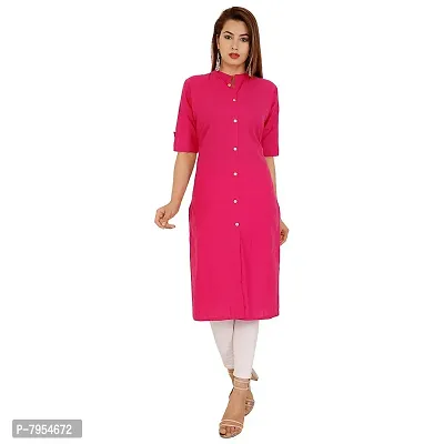 Golden Buta Women's Cotton Golden Button Straight Kurti(M210,M,Pink)-thumb0