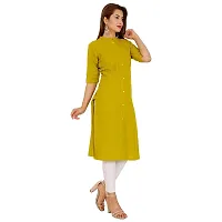 Golden Buta Women's Cotton Golden Button Straight Kurti(M201,L,Mehandi)-thumb2