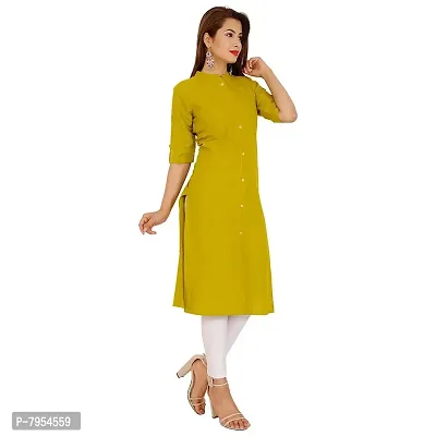 Golden Buta Women's Cotton Golden Button Straight Kurti(M201,L,Mehandi)-thumb3