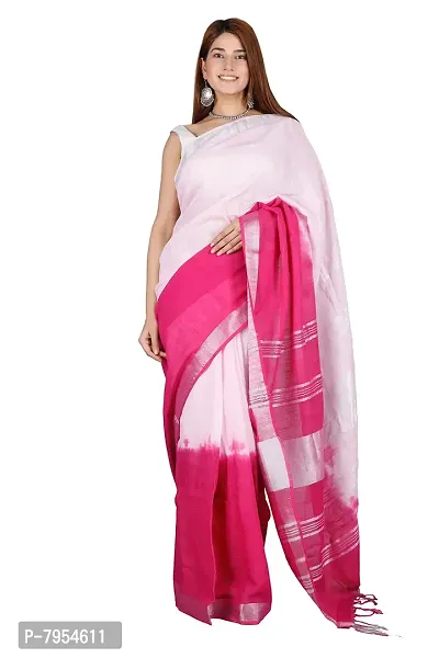 Linen Blend Tie & Dye Multicolor Saree with Blouse Pcs (BabyPink_Magenta, Linen)