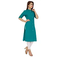 Golden Buta Women's Cotton Golden Button Straight Kurti(M202,L,Turquiose)-thumb2