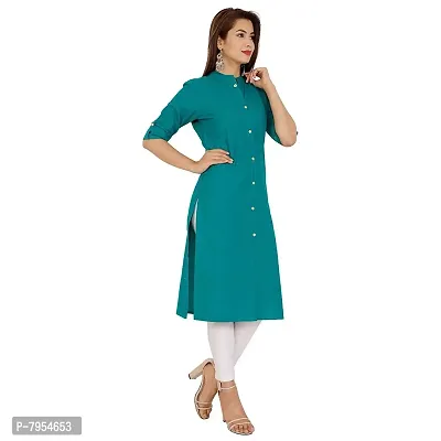 Golden Buta Women's Cotton Golden Button Straight Kurti(M202,L,Turquiose)-thumb3