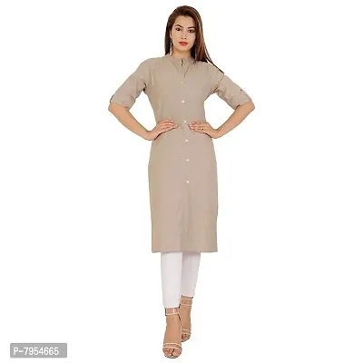 Golden Buta Women's Cotton Golden Button Straight Kurti(M212,M,LIGHTGREY)-thumb0