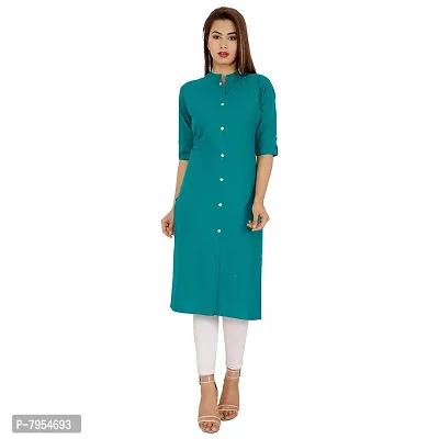 Golden Buta Women's Cotton Golden Button Straight Kurti(M202,M,Turquiose)