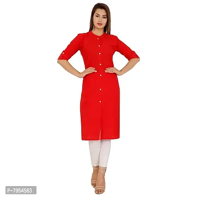 Golden Buta Women's Cotton Golden Button Straight Kurti(M208,L,RED)-thumb0