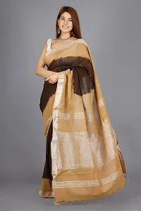 Linen Blend Tie & Dye Multicolor Saree with Blouse Pcs (Brown_Beige, Linen)-thumb1