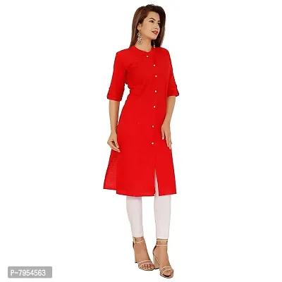 Golden Buta Women's Cotton Golden Button Straight Kurti(M208,L,RED)-thumb2