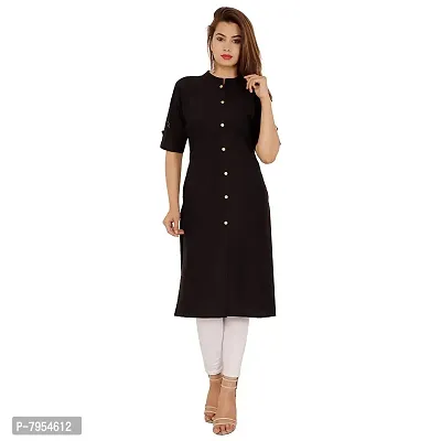 Golden Buta Women's Cotton Golden Button Straight Kurti(M213,L,Black)-thumb0