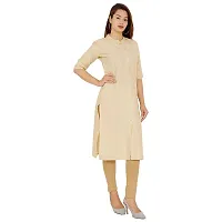 Golden Buta Women's Cotton Golden Button Straight Kurti(M205,M,Beige)-thumb1