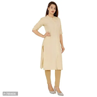 Golden Buta Women's Cotton Golden Button Straight Kurti(M205,M,Beige)-thumb2