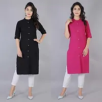 Women Kurta Cotton Straight Kurti Combo Set for Women and Girls Round Neck (Color-Black Pink, Size, M Pack of 2)-thumb3