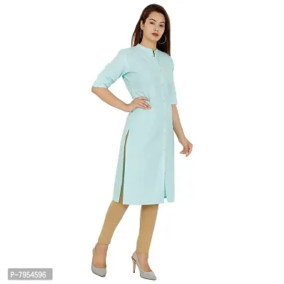 Golden Buta Women's Cotton Golden Button Straight Kurti(M204,L,SkyBlue)-thumb2