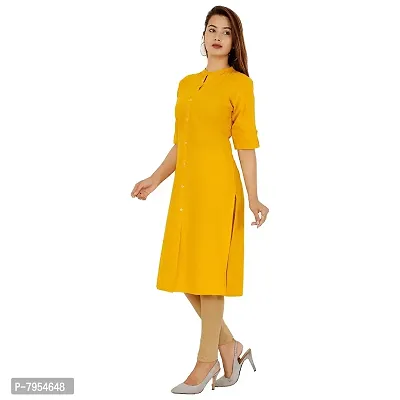 Golden Buta Women's Cotton Golden Button Straight Kurti(M209,M,MUSTURD)-thumb3