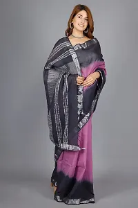 Linen Blend Tie & Dye Multicolor Saree with Blouse Pcs (Purple_NavyBlue, Linen)-thumb2