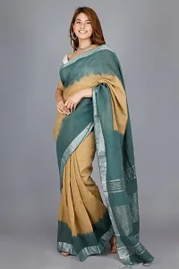 Linen Blend Tie & Dye Multicolor Saree with Blouse Pcs (Beige_LightGreen, Linen)-thumb1