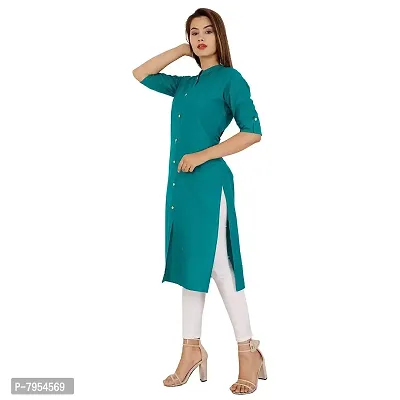 Golden Buta Women's Cotton Golden Button Straight Kurti(M202,XL,Turquiose)-thumb2