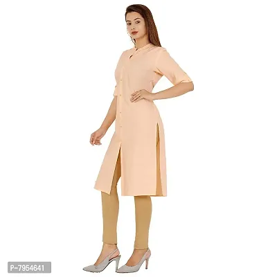 Golden Buta Women's Cotton Golden Button Straight Kurti(M206,L,Peach)-thumb3