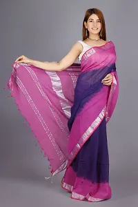 Linen Blend Tie & Dye Multicolor Saree with Blouse Pcs (Purple_Blue, Linen)-thumb2