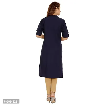 Golden Buta Women's Cotton Golden Button Straight Kurti(M211,M,NAVYBLUE)-thumb4