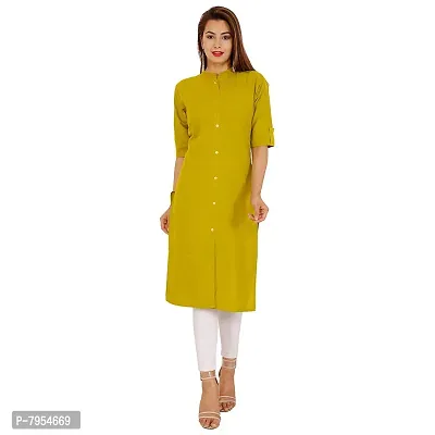 Golden Buta Women's Cotton Golden Button Straight Kurti(M201,XXL,Mehandi)-thumb0