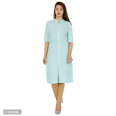 Golden Buta Women's Cotton Golden Button Straight Kurti(M204,L,SkyBlue)-thumb0