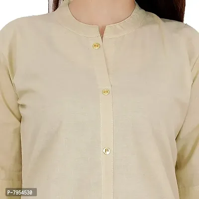 Golden Buta Women's Cotton Golden Button Straight Kurti(M205,L,Beige)-thumb5