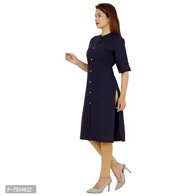 Golden Buta Women's Cotton Golden Button Straight Kurti(M211,M,NAVYBLUE)-thumb3