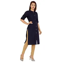 Golden Buta Women's Cotton Golden Button Straight Kurti(M211,L,NAVYBLUE)-thumb1