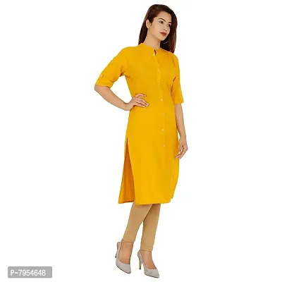 Golden Buta Women's Cotton Golden Button Straight Kurti(M209,M,MUSTURD)-thumb2