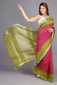 Linen Blend Tie & Dye Multicolor Saree with Blouse Pcs (Wine_Olive, Linen)-thumb4