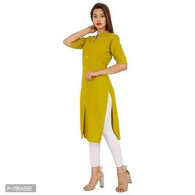 Golden Buta Women's Cotton Golden Button Straight Kurti(M201,M,Mehandi)-thumb2