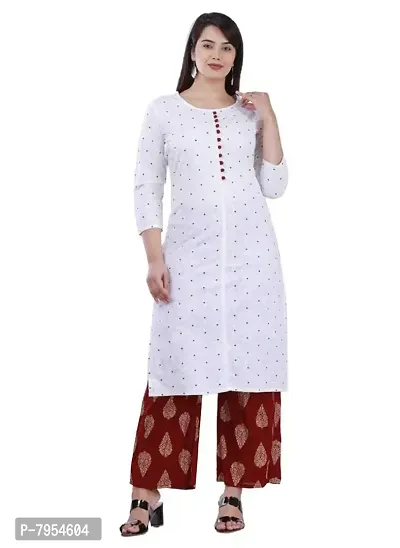 Women's Rayon Kurti  Palazzo with Dupatta Set (MC-POLKA-M_White_Medium)-thumb4