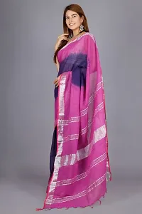 Linen Blend Tie & Dye Multicolor Saree with Blouse Pcs (Purple_Blue, Linen)-thumb3