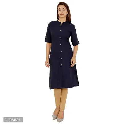 Golden Buta Women's Cotton Golden Button Straight Kurti(M211,L,NAVYBLUE)