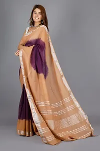 Linen Blend Tie & Dye Multicolor Saree with Blouse Pcs (Purple_Beige, Linen)-thumb3