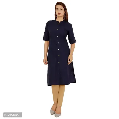 Golden Buta Women's Cotton Golden Button Straight Kurti(M211,M,NAVYBLUE)