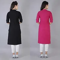 Women Kurta Cotton Straight Kurti Combo Set for Women and Girls Round Neck (Color-Black Pink, Size, M Pack of 2)-thumb1