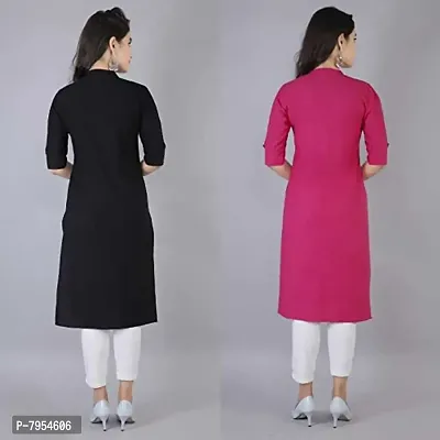 Women Kurta Cotton Straight Kurti Combo Set for Women and Girls Round Neck (Color-Black Pink, Size, M Pack of 2)-thumb2