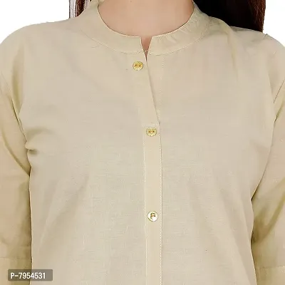 Golden Buta Women's Cotton Golden Button Straight Kurti(M205,XL,Beige)-thumb5