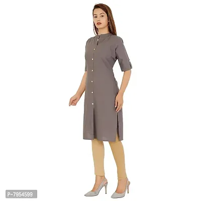 Golden Buta Women's Cotton Golden Button Straight Kurti(M215,XL,Darkgrey)-thumb2