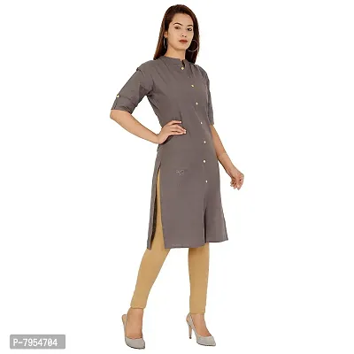 Golden Buta Women's Cotton Golden Button Straight Kurti(M215,L,Darkgrey)-thumb3