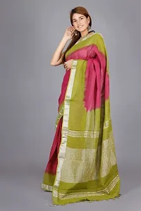 Linen Blend Tie & Dye Multicolor Saree with Blouse Pcs (Wine_Olive, Linen)-thumb2